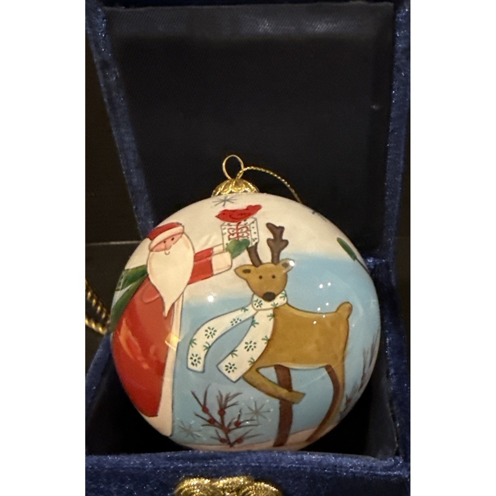 Pier 1 Santa Reindeer Inside‎ Painting Christmas Holiday Tree Ornament 2012